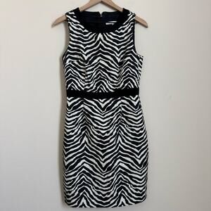 Vintage Trina Turk Womens Zebra Print Sleeveless Sheath Dress Size 4 Sleeveless